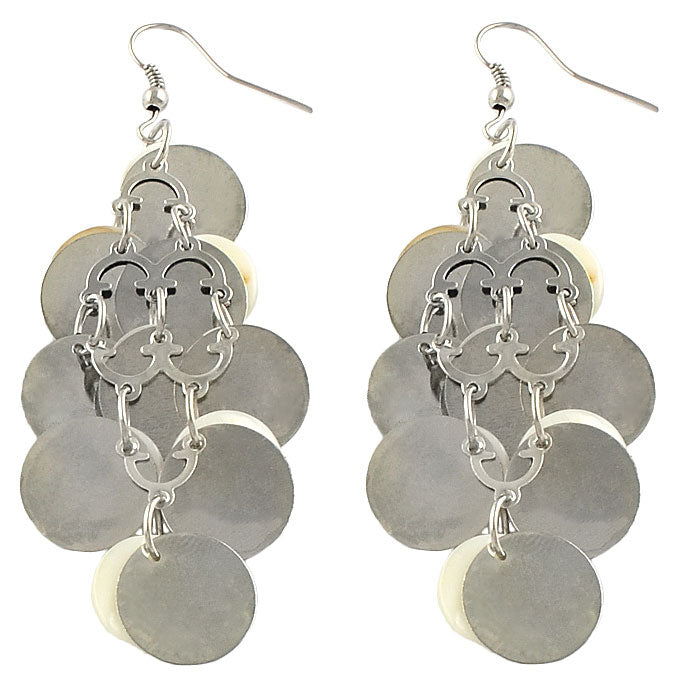 Lange witte parelmoeren oorbellen met sterling zilver 925 achterzijde | White Shell Circles