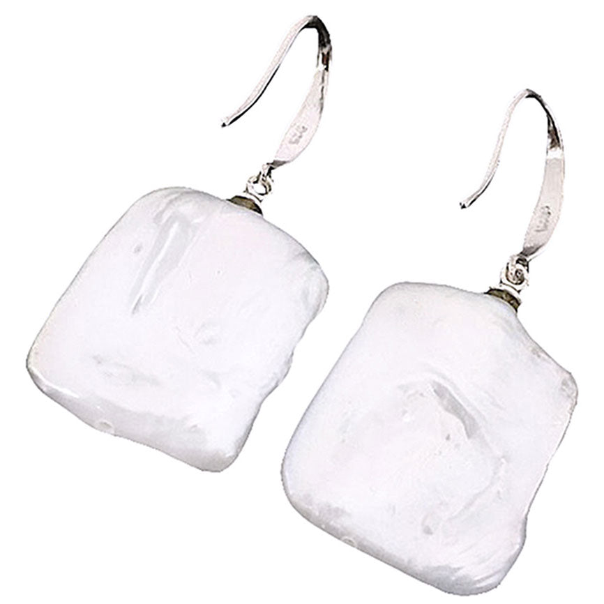 Witte zoetwater parel oorbellen met vierkanten parels en sterling zilver (925), achterzijde | Dangling Pearl Square