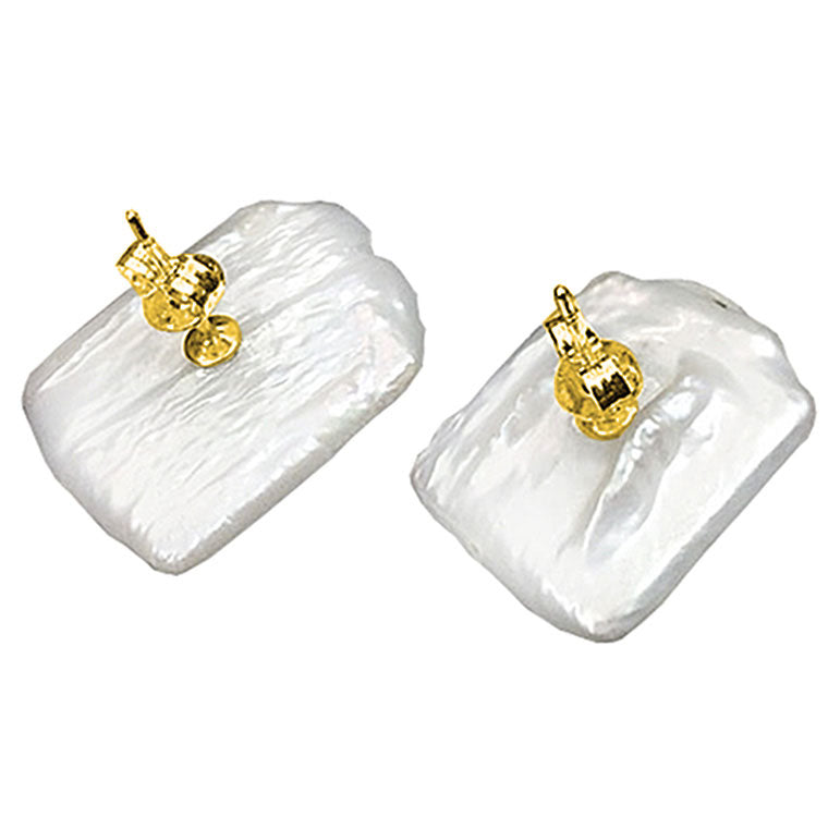 Zoetwater parel oorknoppen met witte vierkante parels en sterling zilver (925), achterkant | Pearl Square