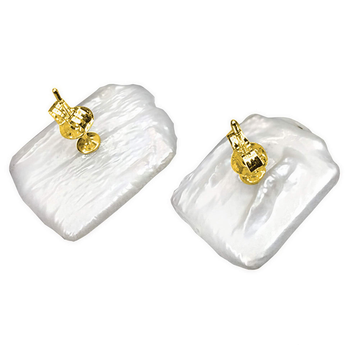 Zoetwater parel oorknoppen met witte vierkante parels en sterling zilver (925), achterkant | Pearl Square