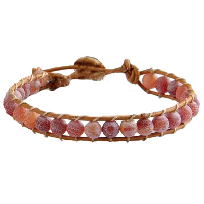 Rood edelstenen armband met agaat en leer  | Wrap Red Agate Effloresce