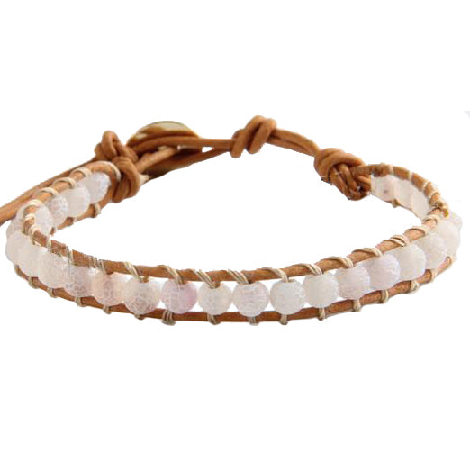 Witte edelstenen armband met agaat en leer | Wrap White Agate Effloresce