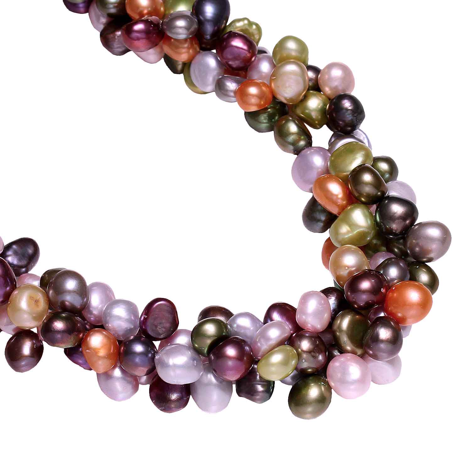 Detail van zoetwater parelketting met bont gekleurde parels in 3 rijen en sterling zilver (925) | Decorative Twine Bold