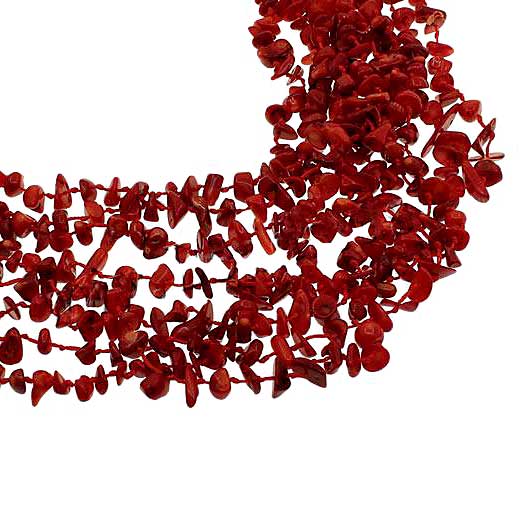 Detail van rood koralen ketting met 8 strengen rood koraal | Big Coral Chip