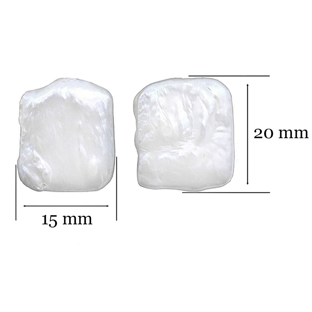 Zoetwater parel oorknoppen met witte vierkante parels en sterling zilver (925), maat indicatie | Pearl Square