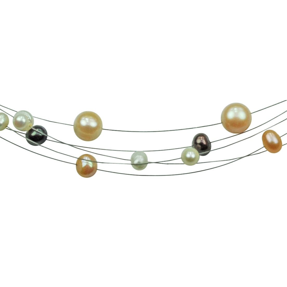 Detail van zoetwater parelketting met witte, zwarte en zalm kleurige parels en sterling zilver (925) | Jill Multi Color