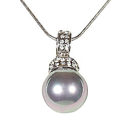 Detail van mother of pearl parelketting met grijze parel en stras steentjes | Glanie
