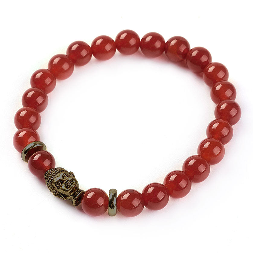Rood edelstenen armband met Boeddha en carneool | Buddha Carnelian Black Gold