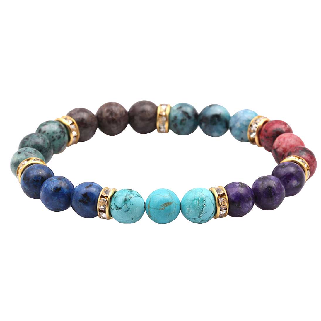 Edelstenen armband met veel soorten en kleuren edelstenen en stras steentjes | Elastisch | Golden Bling Mix Gemstone