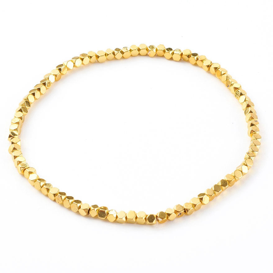 Goud edelstenen armband met hematiet stenen, elastisch Minimal Gold Hematite