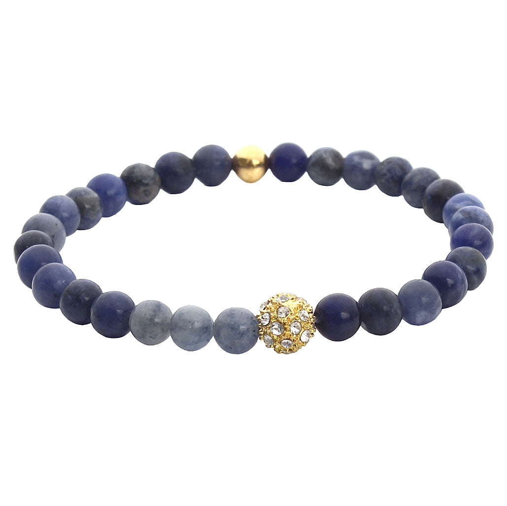 Blauwe edelstenen armband met sodaliet en gouden stras steentjes, elastisch | Sodalite Sparkling Gold