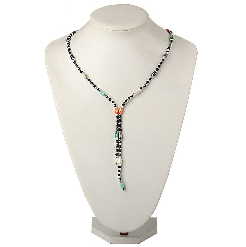 Edelstenen wikkelarmband met magnetiet ook als ketting te dragen op buste | Color Black Magnetite Wrap