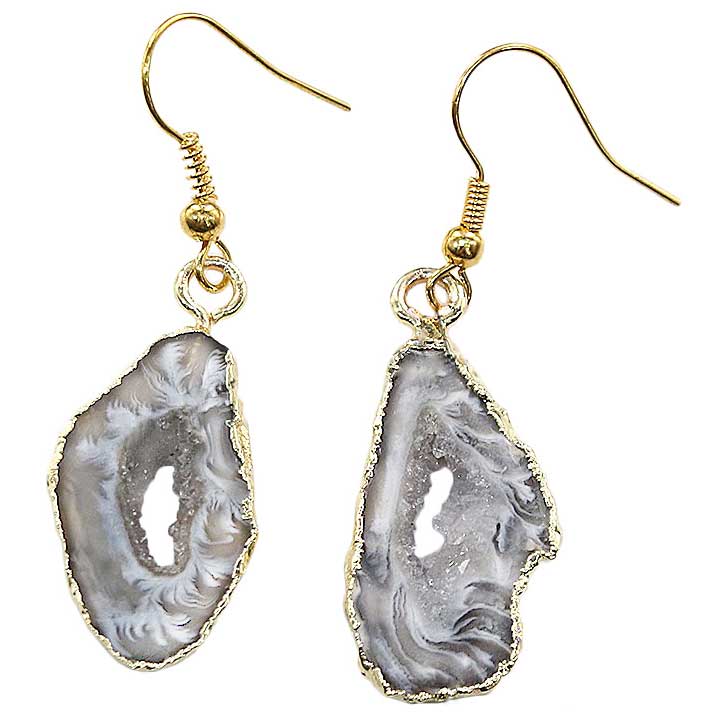 Licht grijze edelstenen oorbellen met ijskwarts en goud edelstaal | Gold Ice Quartz