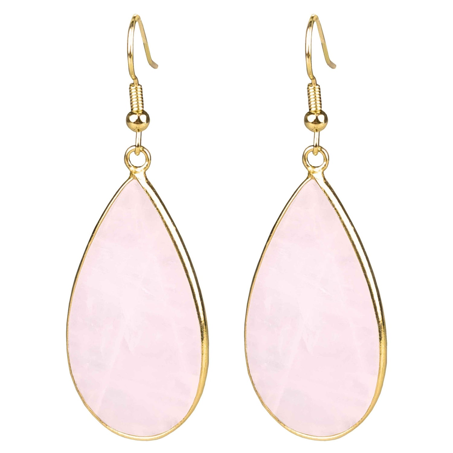 Roze edelstenen oorbellen met rozenkwarts en goud edelstaal | Big Teardrop Rose Quartz Gold