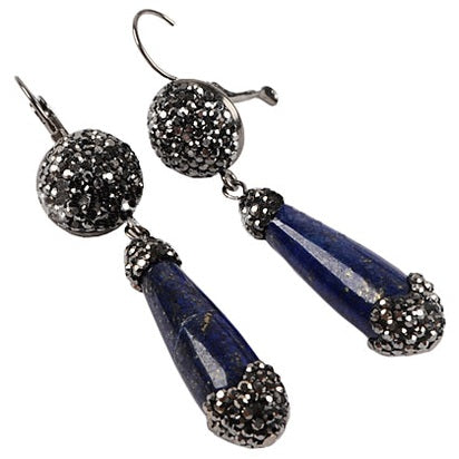 Blauwe edelstenen oorbellen met lapis lazuli en stras stenen met open oorbelhaak | Bright Lapis Lazuli Long Drop