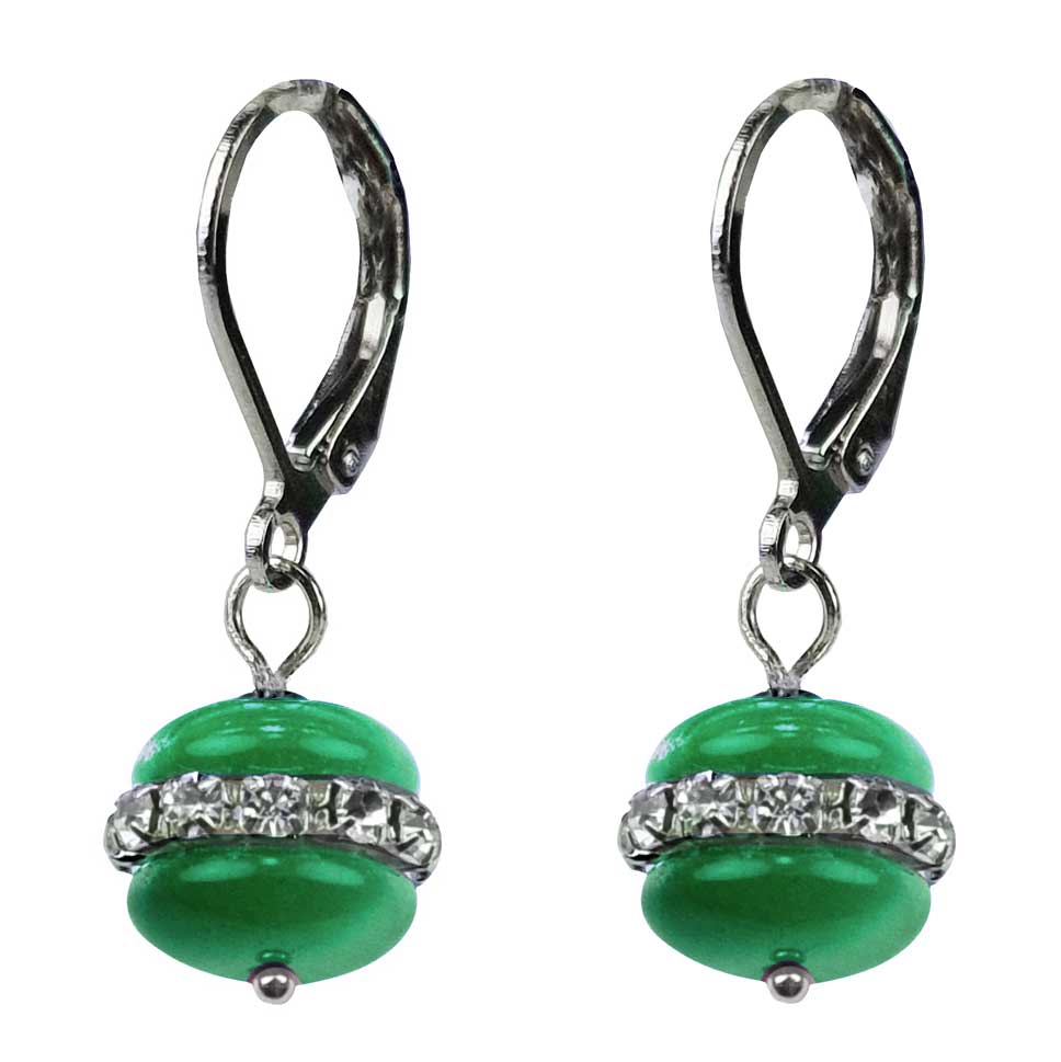 Groene edelstenen oorbellen met stras stenen en sterling zilver zijaanzicht | Cat&