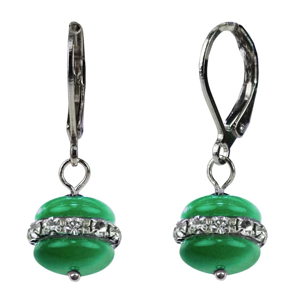 Groene edelstenen oorbellen met stras stenen en sterling zilver | Cat&