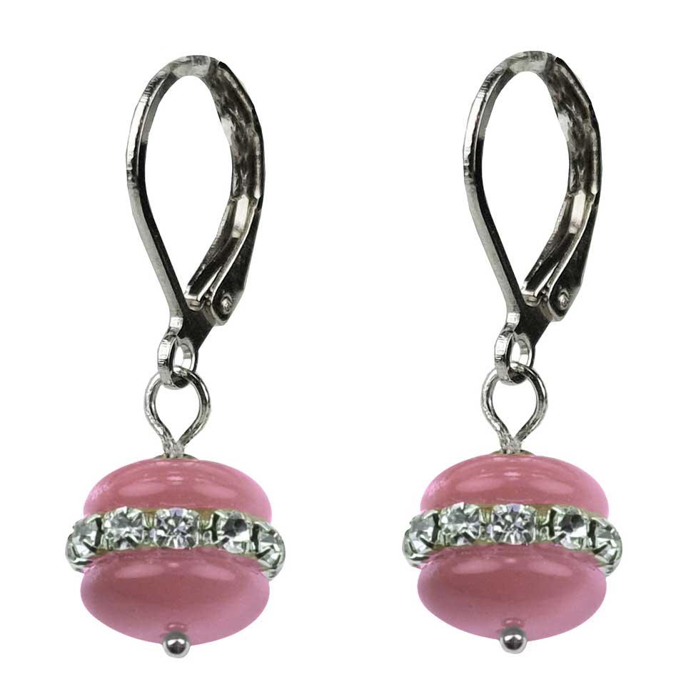 Roze edelstenen oorbellen met stras stenen en sterling zilver, zijaanzicht | Cat&
