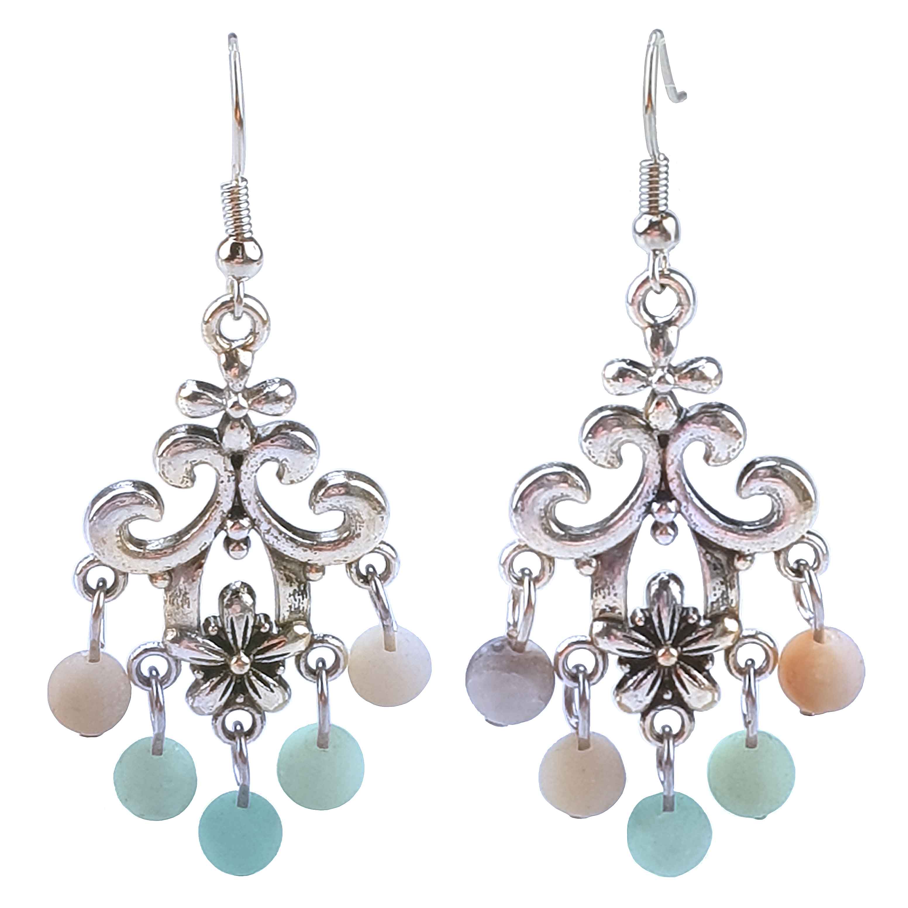 Edelstenen oorbellen met amazoniet en sterling zilver (9925) | Chandelier Frozen Amazonite