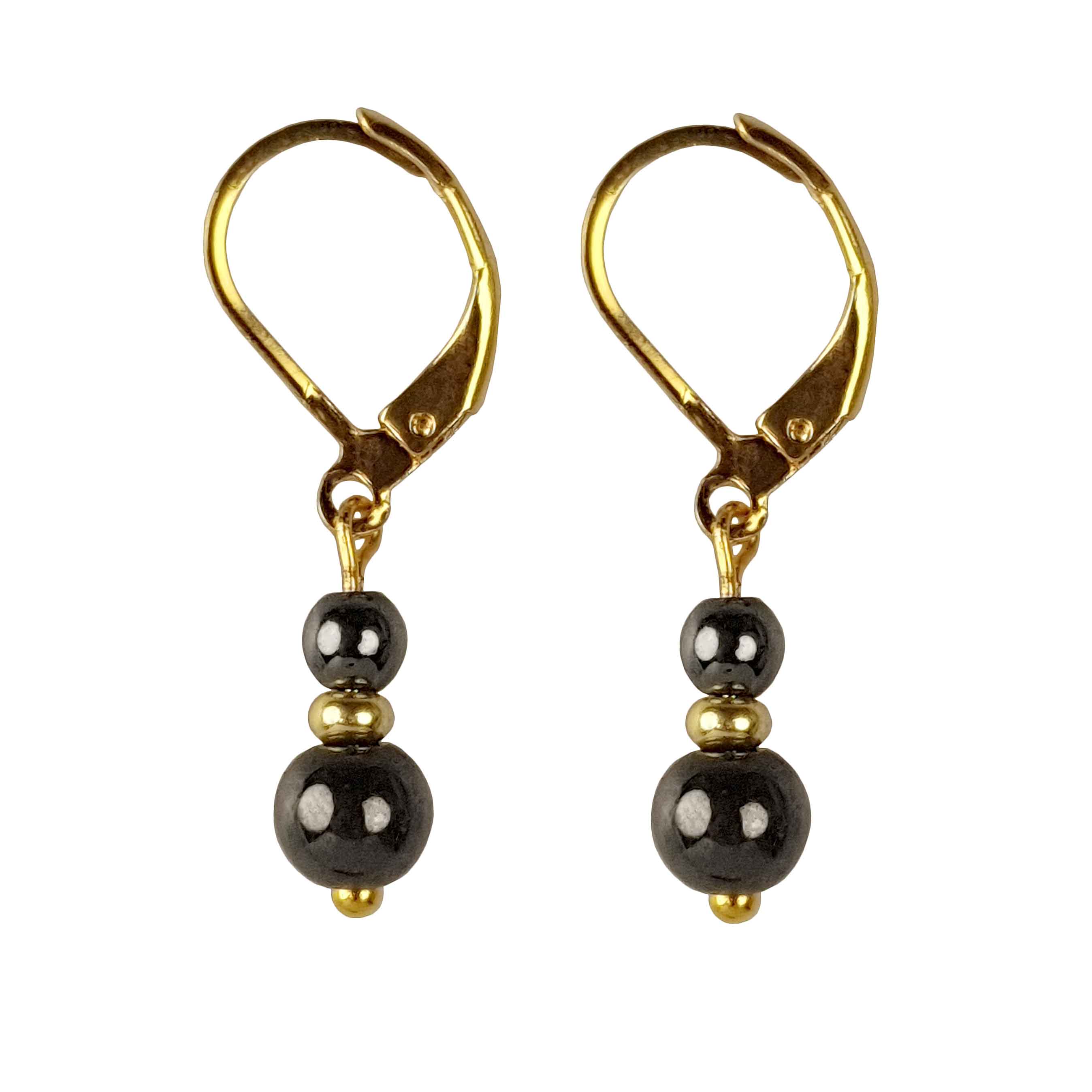 Zwarte edelstenen oorbellen met goud edelstaal | Double Hematite Gold