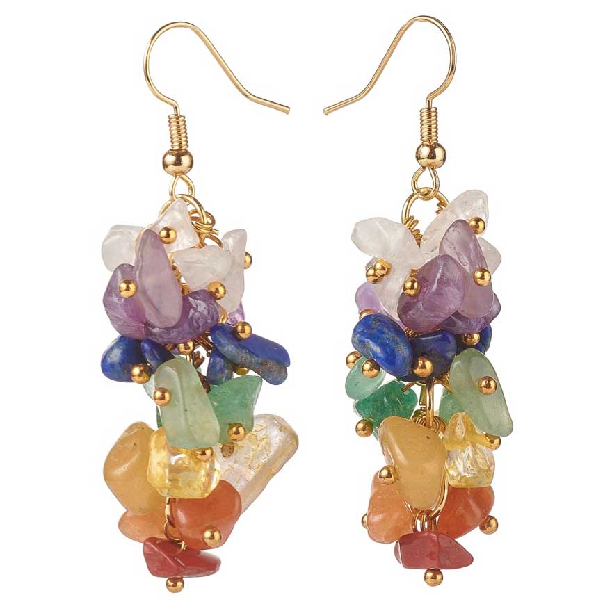 Edelstenen oorbellen met goud edelstaal en diverse edelstenen, zijaanzicht | Gemstone Chips Gold