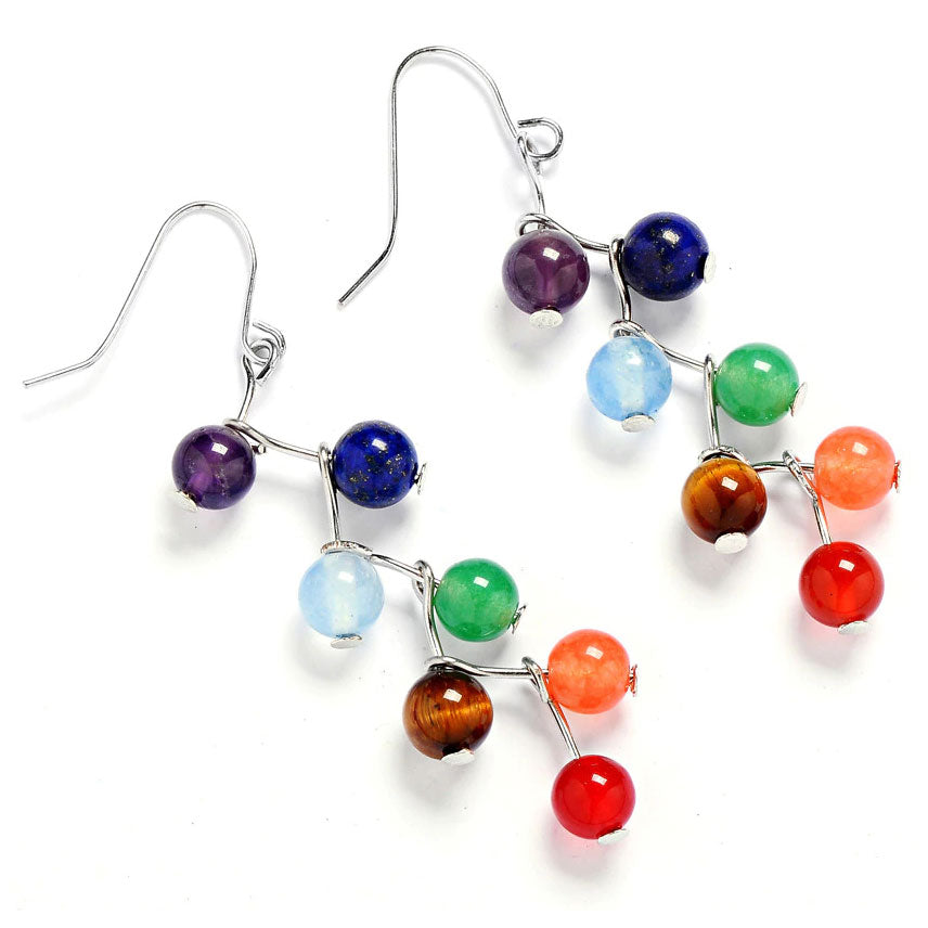 Edelstenen oorbellen met verschillende kleuren edelstenen met sterling zilveren oorbelhaakje | Gemstone Rainbow