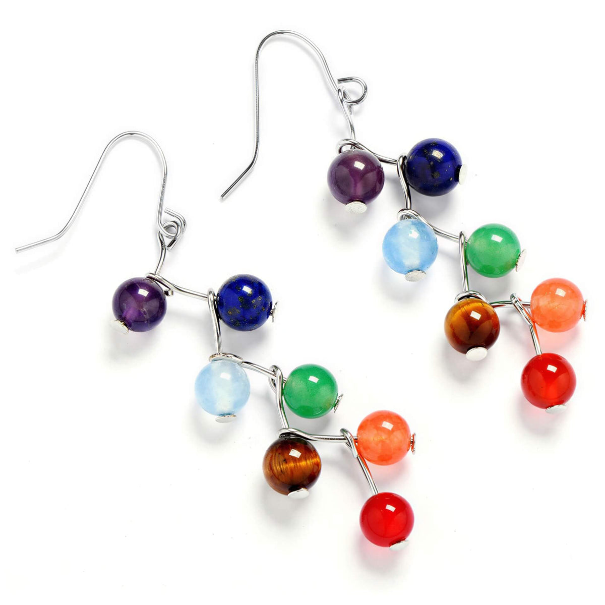 Edelstenen oorbellen met verschillende kleuren edelstenen met sterling zilveren oorbelhaakje | Gemstone Rainbow