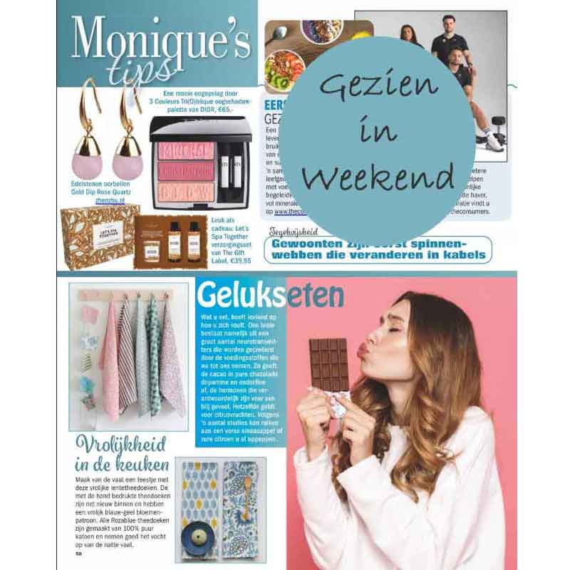 Roze edelstenen oorbellen met rozenkwarts gezien in tijdschrift Weekend - Gold Dip Rose Quartz