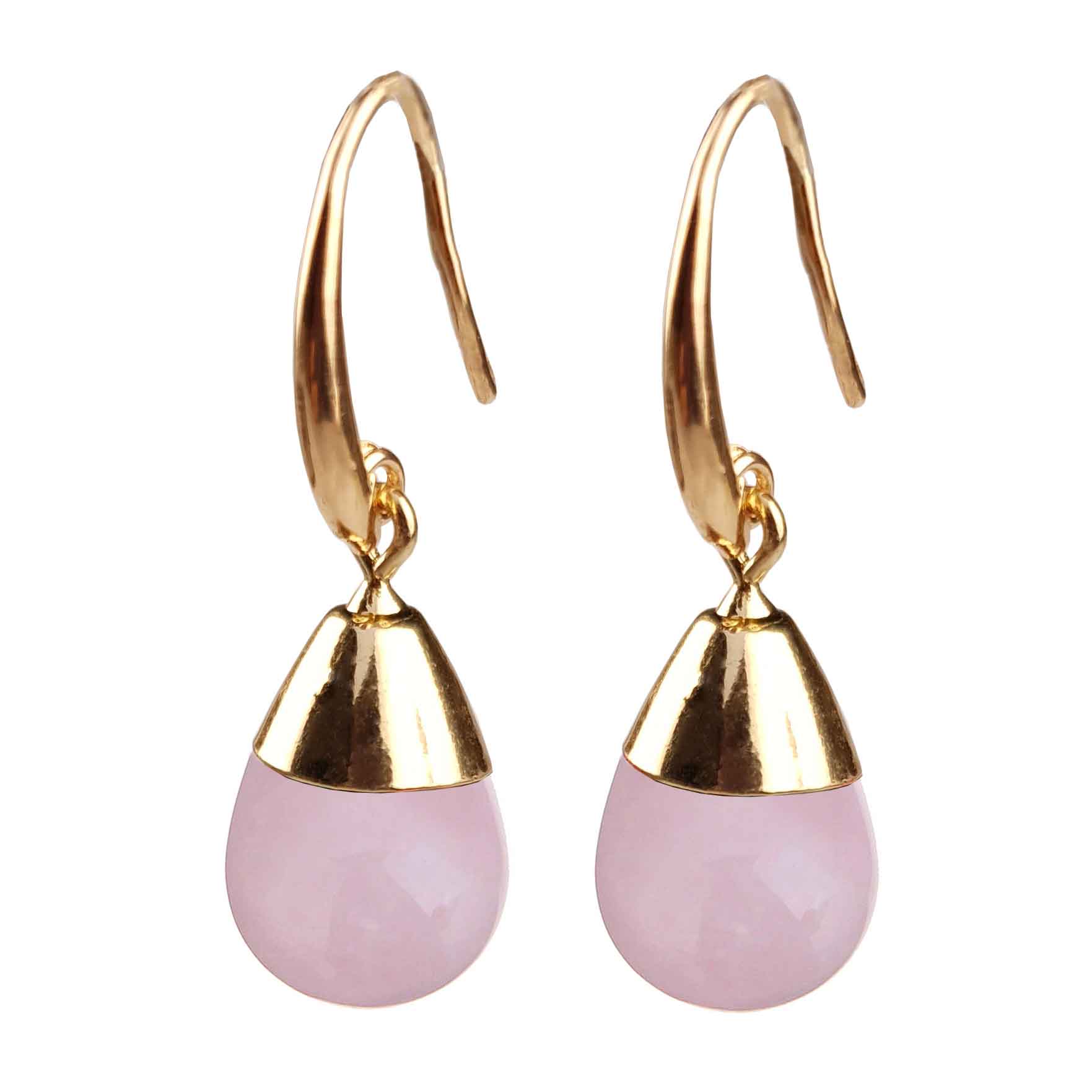 Roze edelstenen oorbellen met rozenkwarts - Gold Dip Rose Quartz