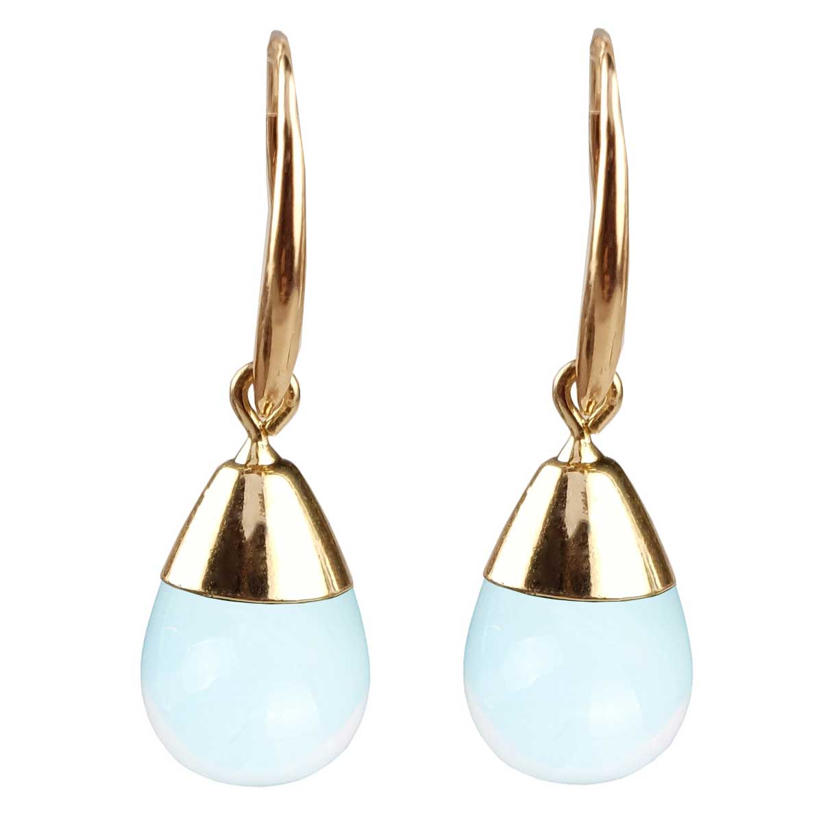 Blauwe edelstenen oorbellen met opaal, vooraanzicht | Gold Dip Sea Opal