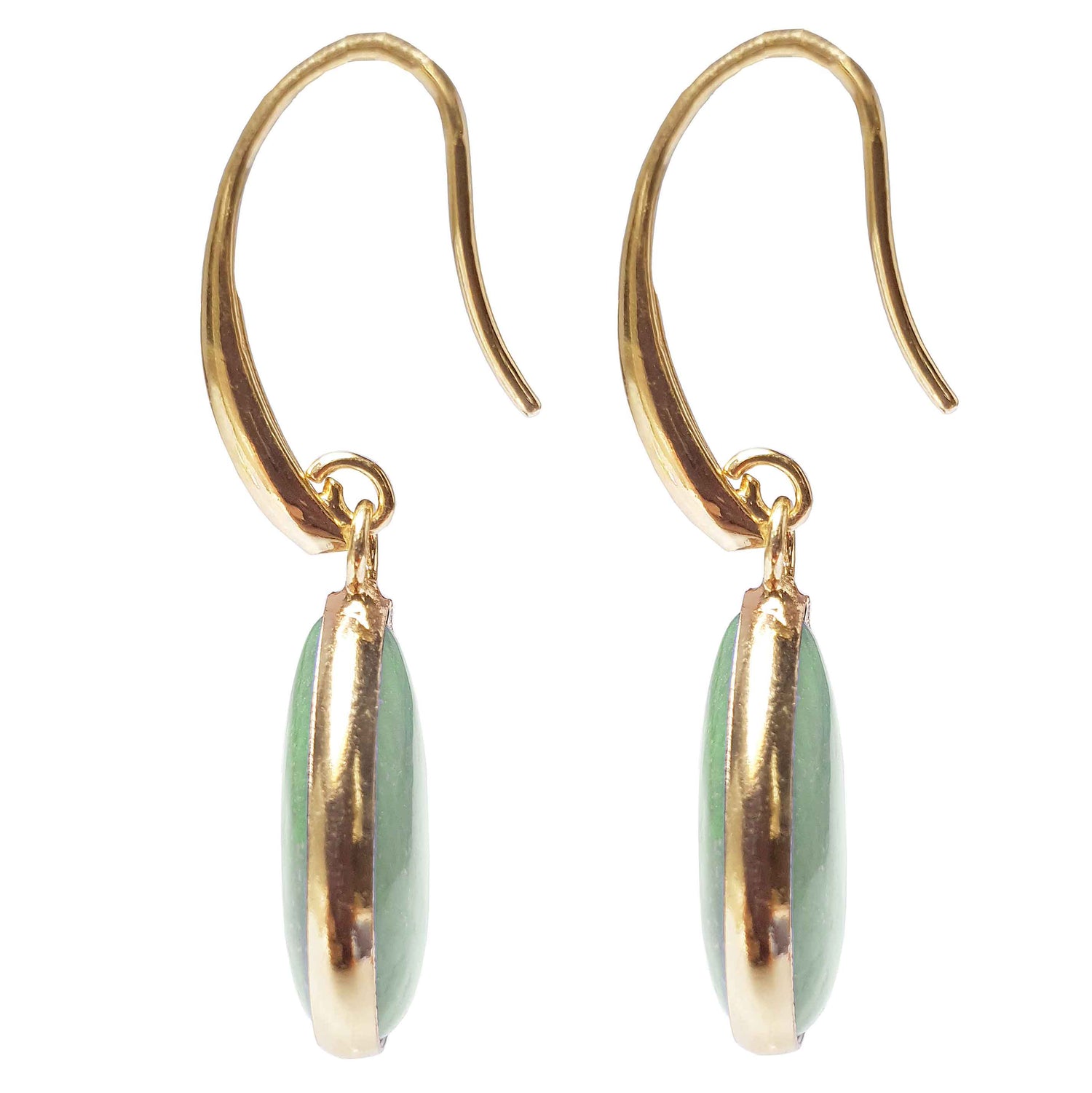 Groene edelstenen oorbellen met aventurien en goud zijaanzicht | Gold Drip Green Aventurine