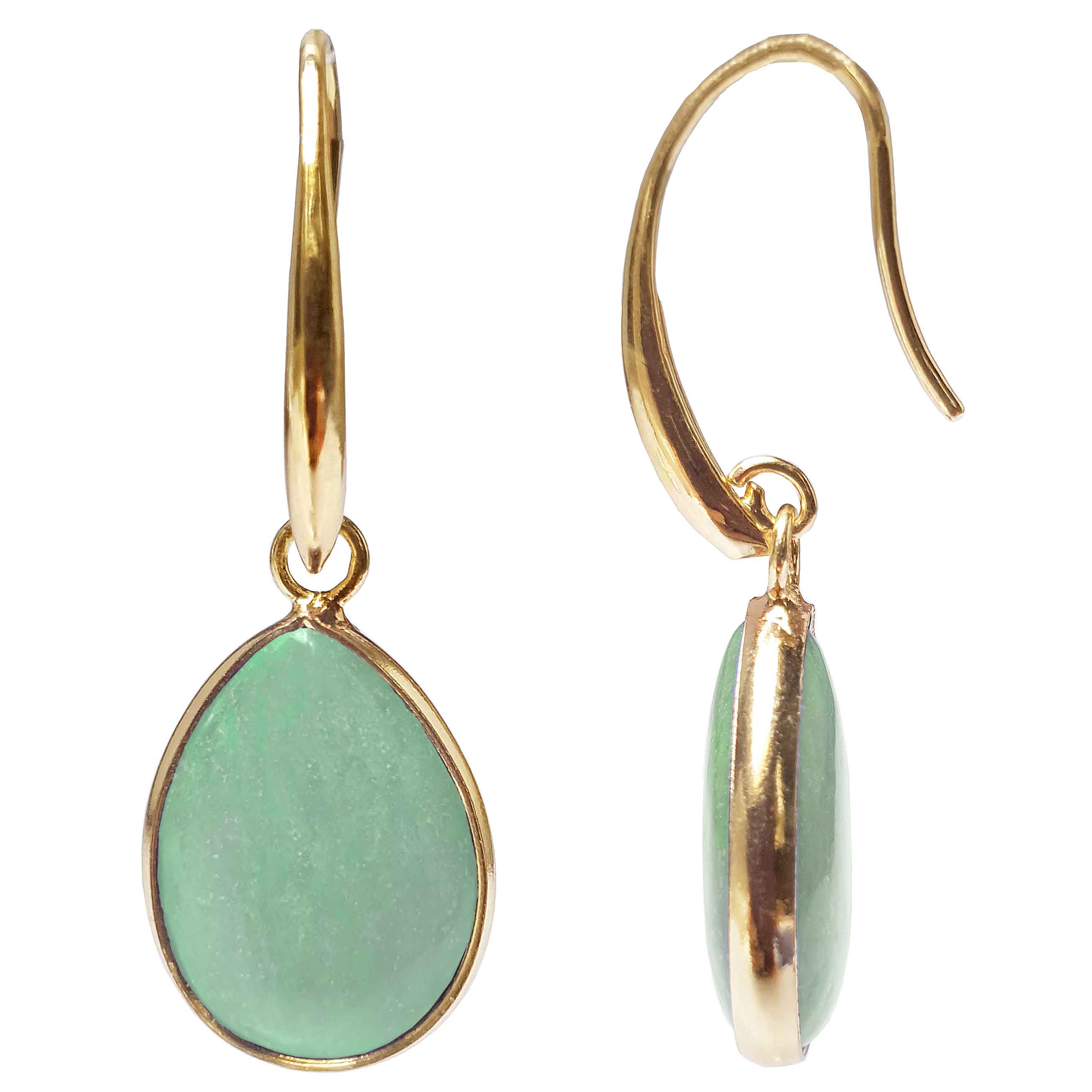 Groene edelstenen oorbellen met aventurien en goud voor en zijaanzicht | Gold Drip Green Aventurine