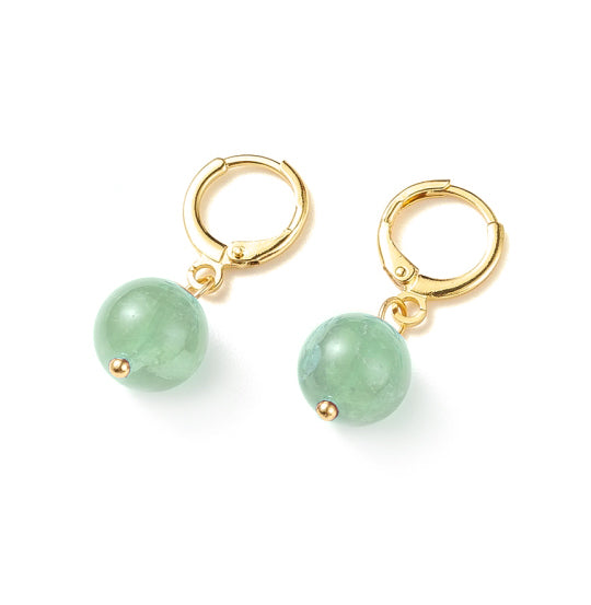 Edelstenen oorbellen Gold Green Aventurine Ball