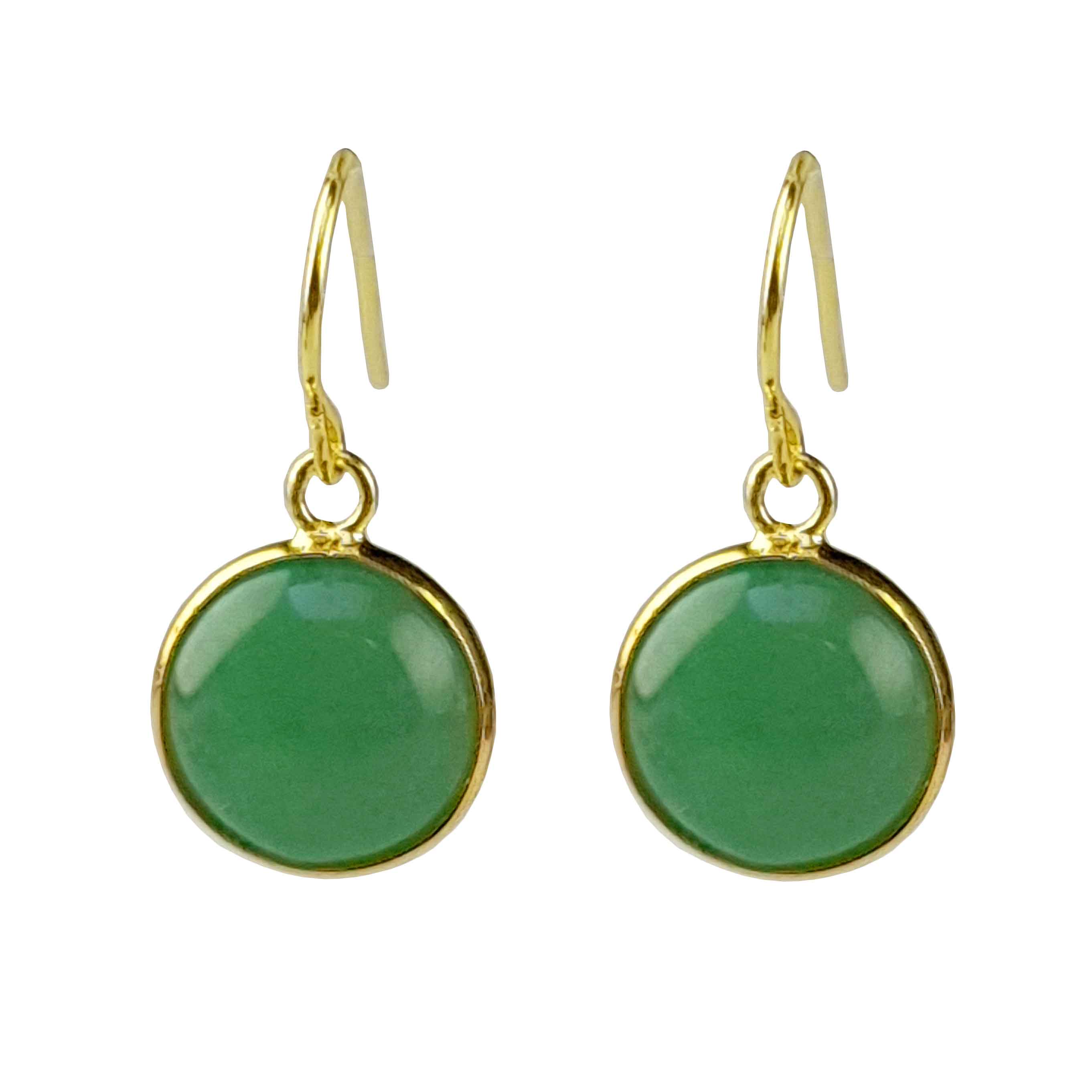 Groene edelstenen oorbellen met aventurien en goud edelstaal vooraanzicht | Green Aventurine Gold Round