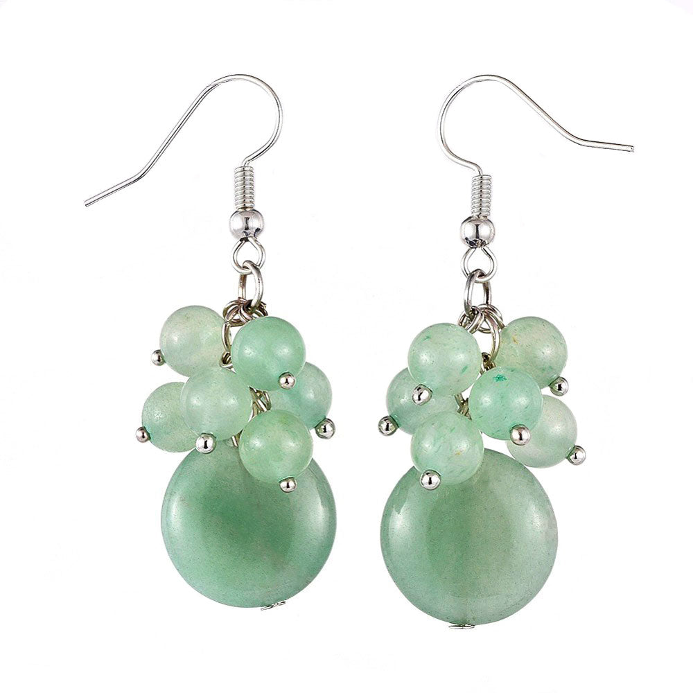 Groene edelstenen oorbellen met aventurien en sterling zilver (925), zijaanzicht | Green Aventurine Grape