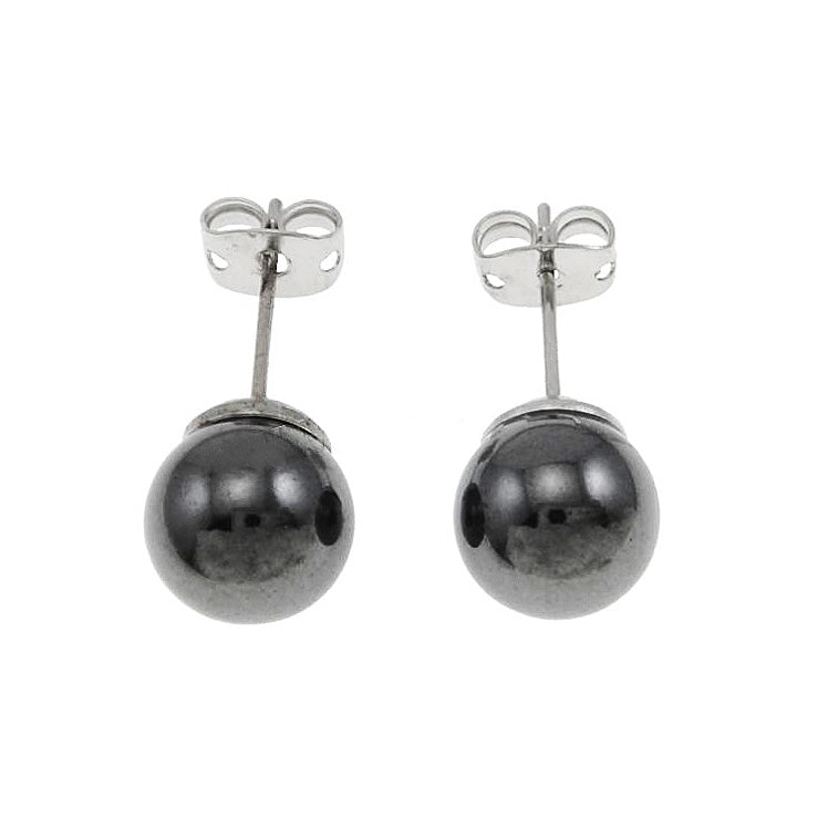 Zwarte edelstenen oorbellen met hematiet stenen, zwart hematiet oorknopjes 6 mm vooraanzicht | Hematite Stud 6 mm