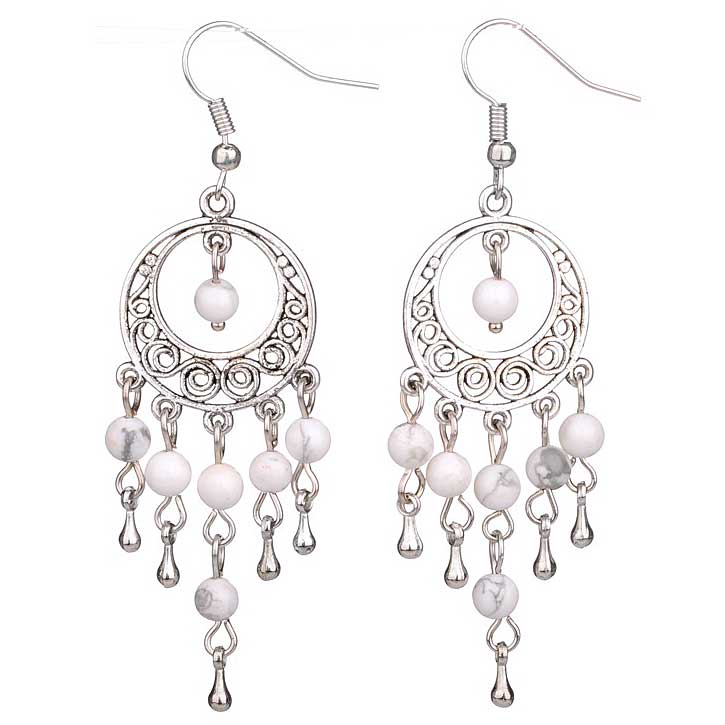 Witte edelstenen oorbellen met sterling zilver (925) en howliet | Oriental Howlite