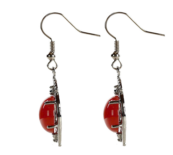 Edelstenen oorbellen met rode agaat en sterling zilver (925), zijaanzicht | Red Agate Leaf