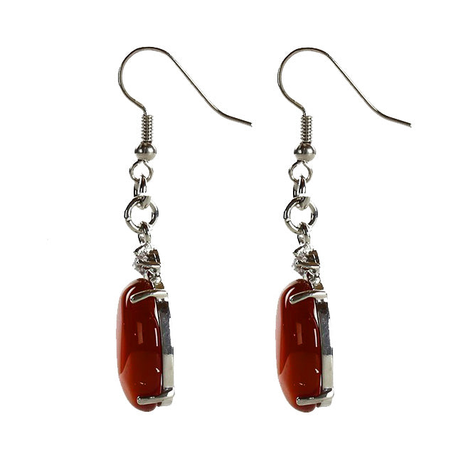 Edelstenen oorbellen met ovale rode agaat, stras steentje en sterling zilver (925) zijaanzicht | Red Agate Oval