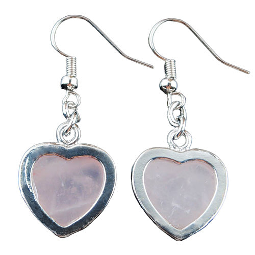 Roze edelstenen oorbellen met rozenkwarts in hart vorm en sterling zilver (925) achterzijde | Rosé Quartz Silver Heart