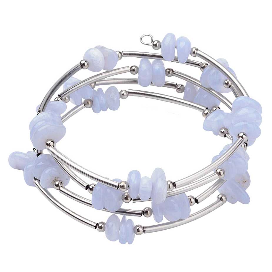 Licht blauw edelstenen wikkel armband met agaat | Wrap Light