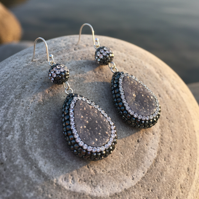 Edelstenen oorbellen Bright Grey Crystal Agate Small Spaanse stijl