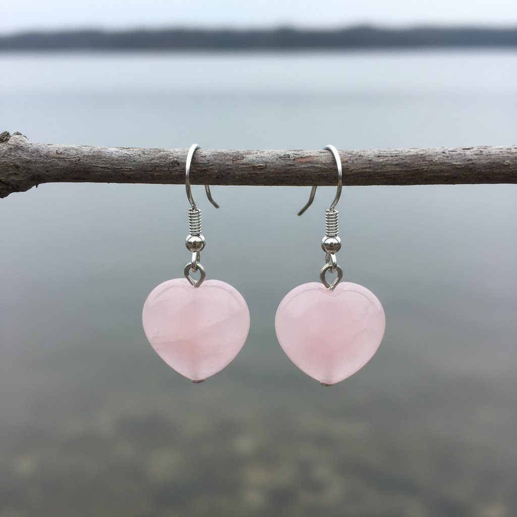 Roze edelstenen oorbellen met rozenkwarts in hartjes vorm en sterling zilver (925) | Rosé Love