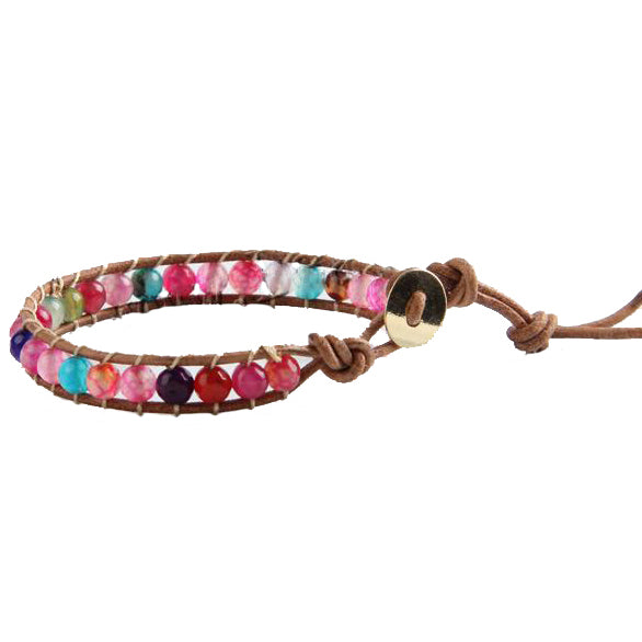 Edelstenen armband met verschillend edelstenen en leer | Wrap Agate Mix