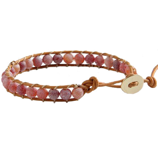 Rood edelstenen armband met agaat en leer, achterzijde | Wrap Red Agate Effloresce