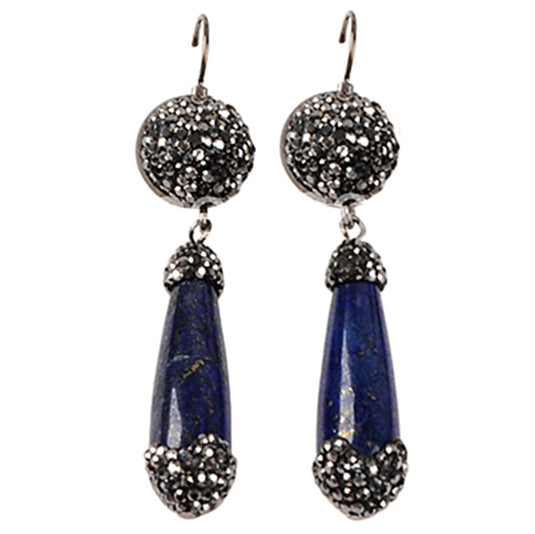 Blauwe edelstenen oorbellen met lapis lazuli en stras stenen | Bright Lapis Lazuli Long Drop