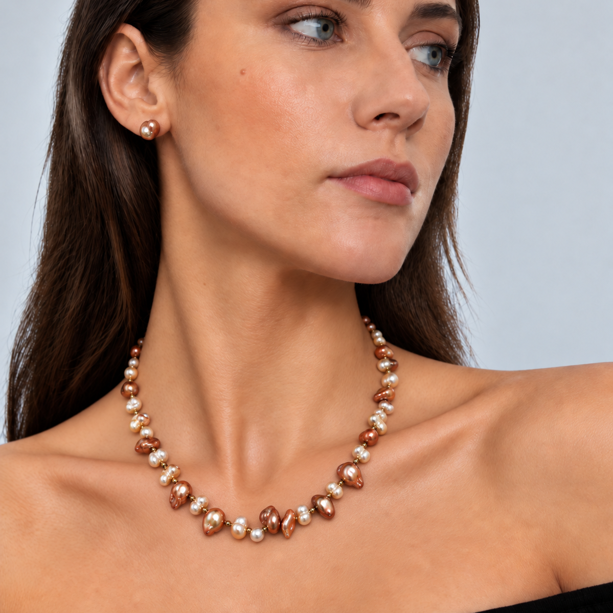 Zoetwater parelketting Brown Lady