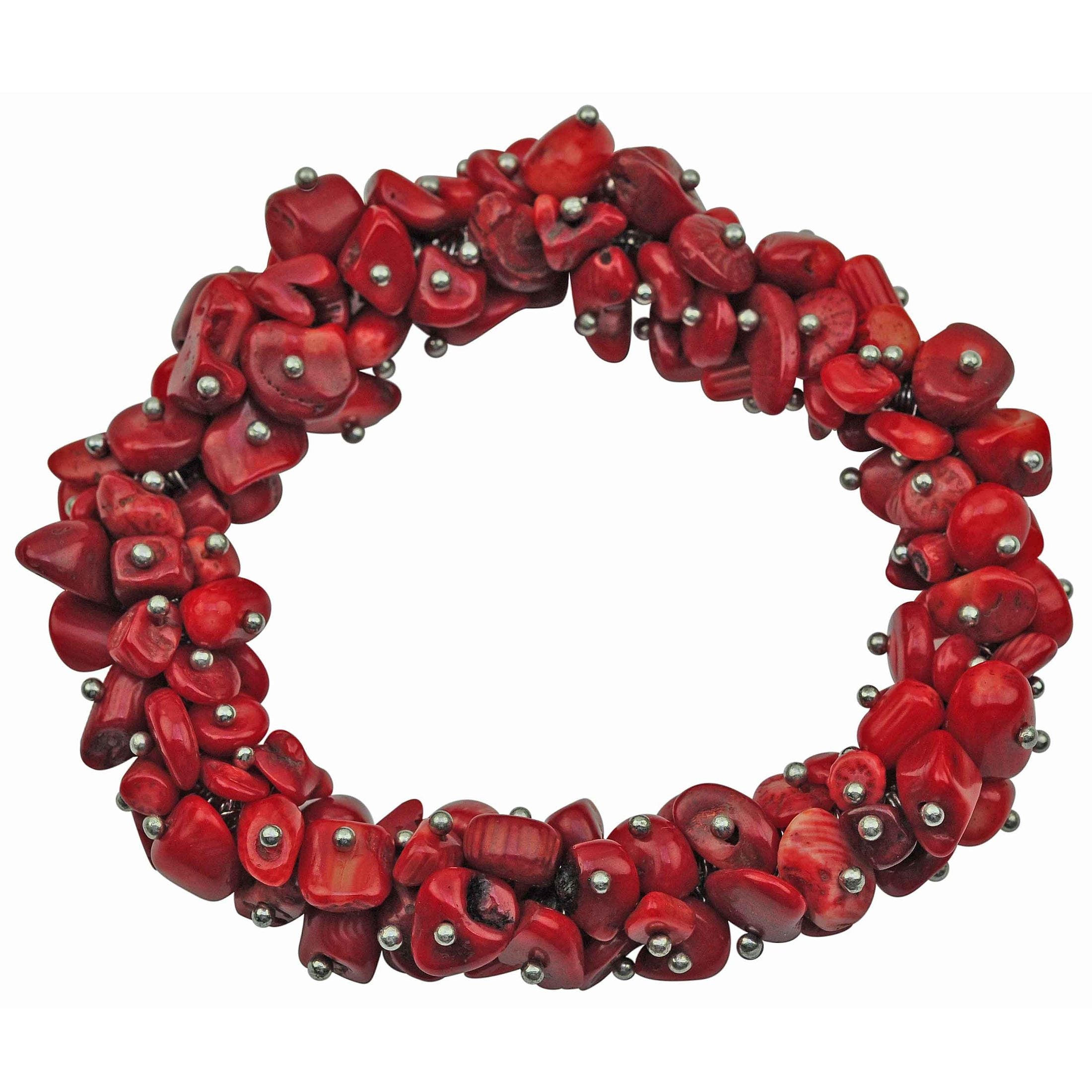 Zoetwater parel armband met witte, roze en rode parels, elastisch | Tri Color Light