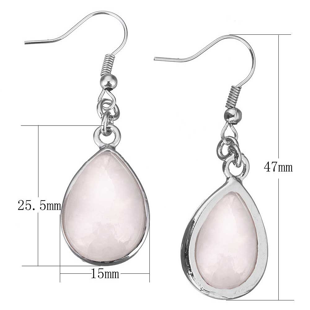 Licht roze edelstenen oorbellen met rozenkwarts en sterling zilver maatindicatie | Rose Quartz Teardrop