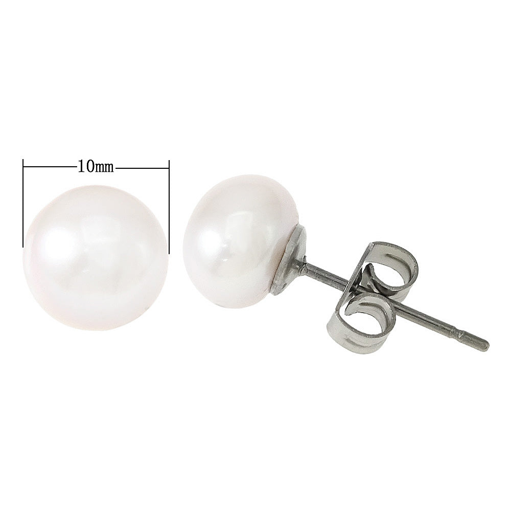 Witte zoetwater parel oorbellen, witte parel oorknopjes 10 mm, maatindicatie | Pearl White 10 mm
